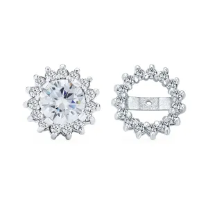 2 In 1 Earring Jacket with CZ Crown Halo & Solitaire Studs Sterling Silver