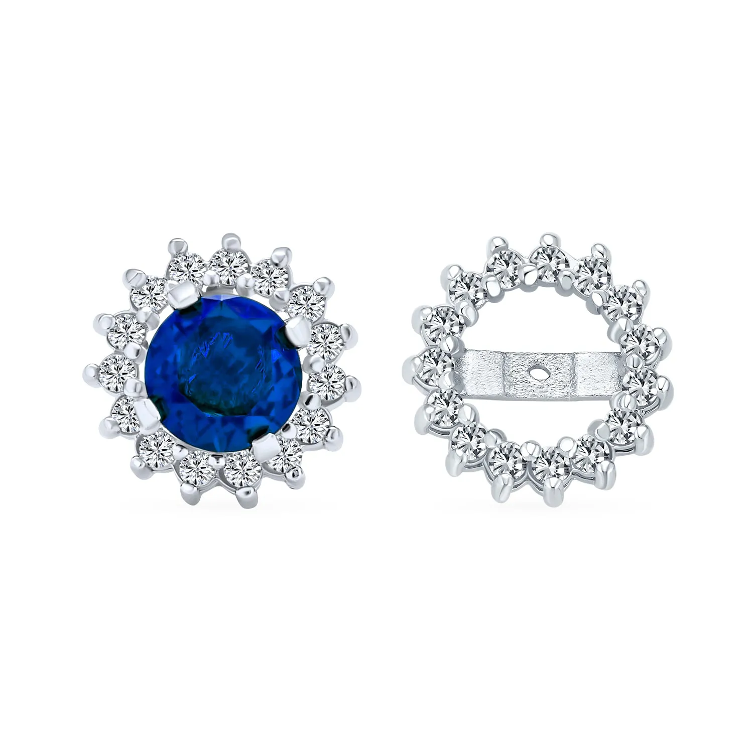 2 In 1 Earring Jacket with CZ Crown Halo & Solitaire Studs Sterling Silver