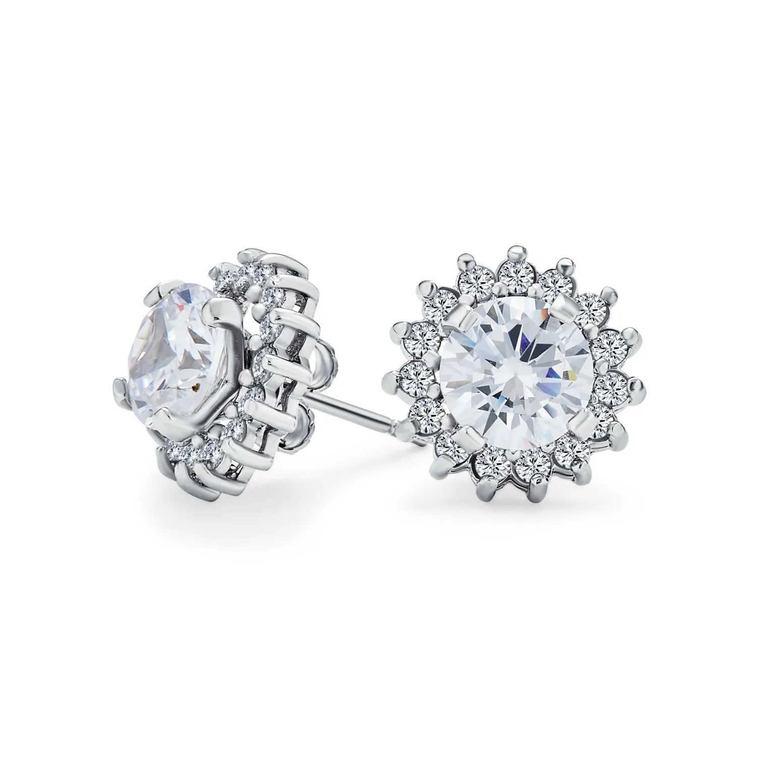 2 In 1 Earring Jacket with CZ Crown Halo & Solitaire Studs Sterling Silver