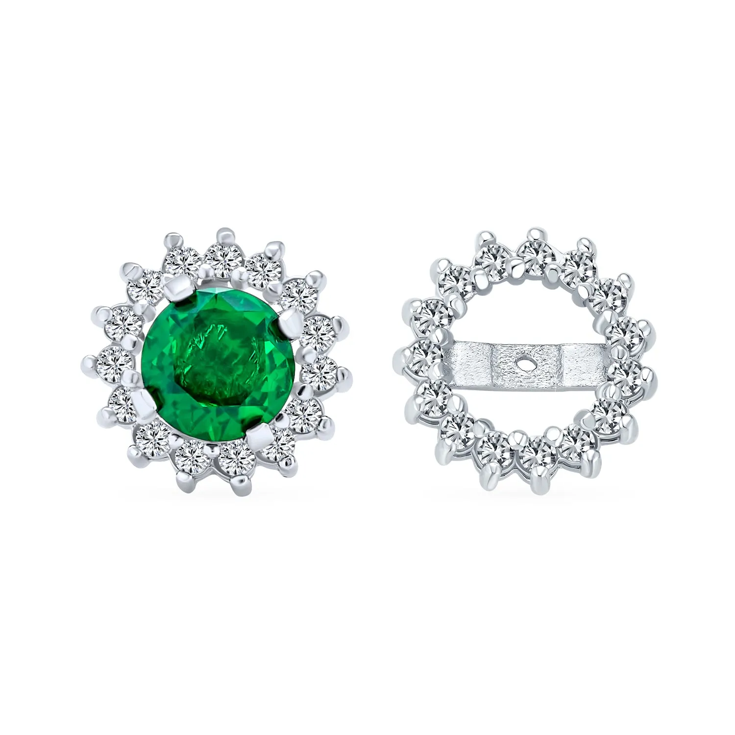 2 In 1 Earring Jacket with CZ Crown Halo & Solitaire Studs Sterling Silver