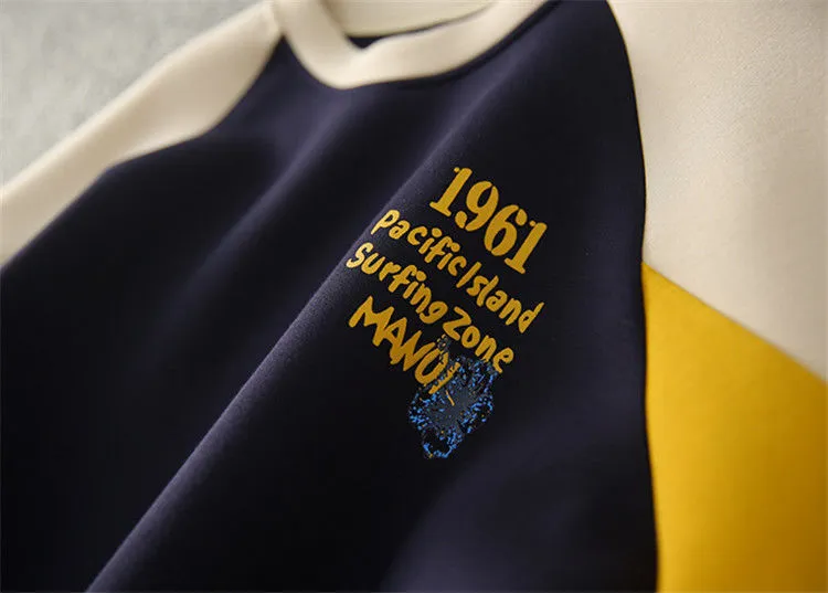 Autumn Winter Color Blocking Printing Letter Sweatshirts Women New Long Sleeve O-collar Plush Thickening All-match Top