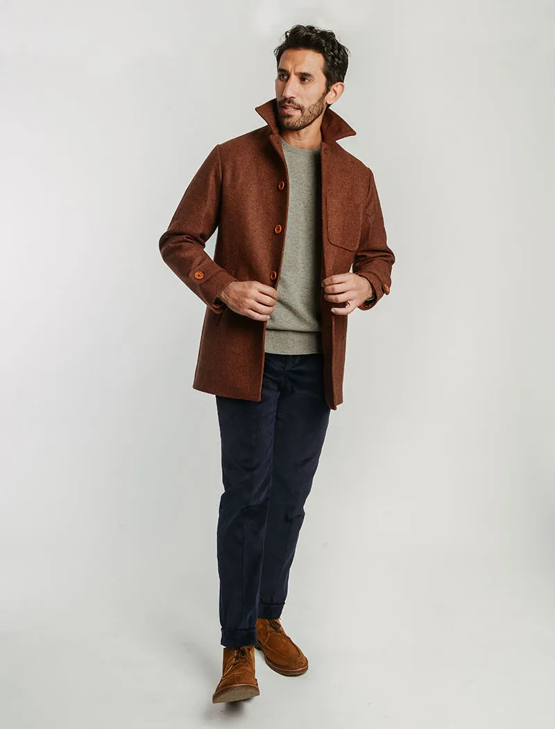 Brick Herringbone Wool Overcoat