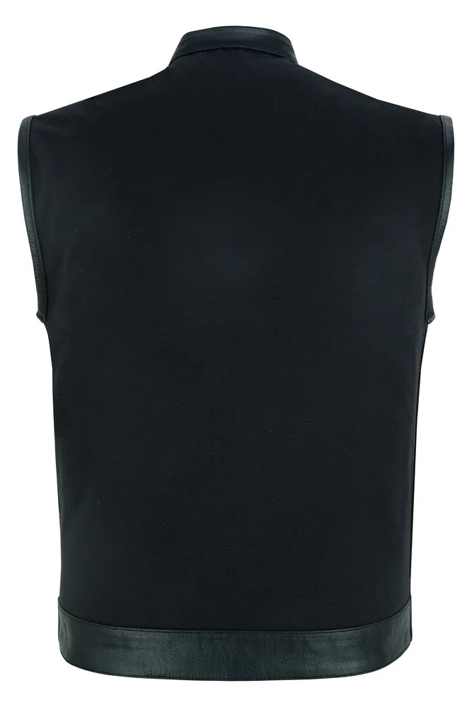 Canvas Material Single Back Panel Concealment Vest W/Leather Tr