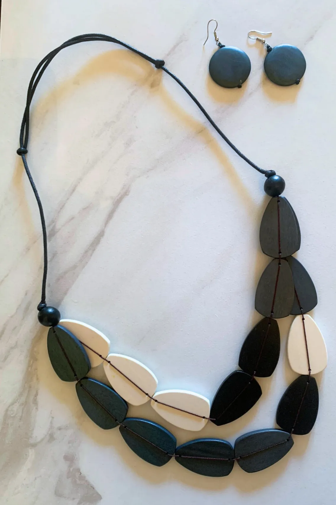Carolina ivory Gray Wood Bead Necklace