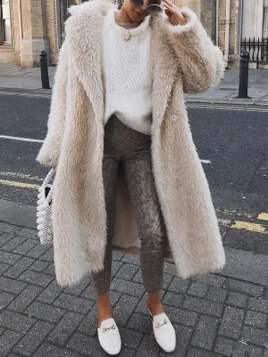 Casual Solid Color Plush Medium Long Coat