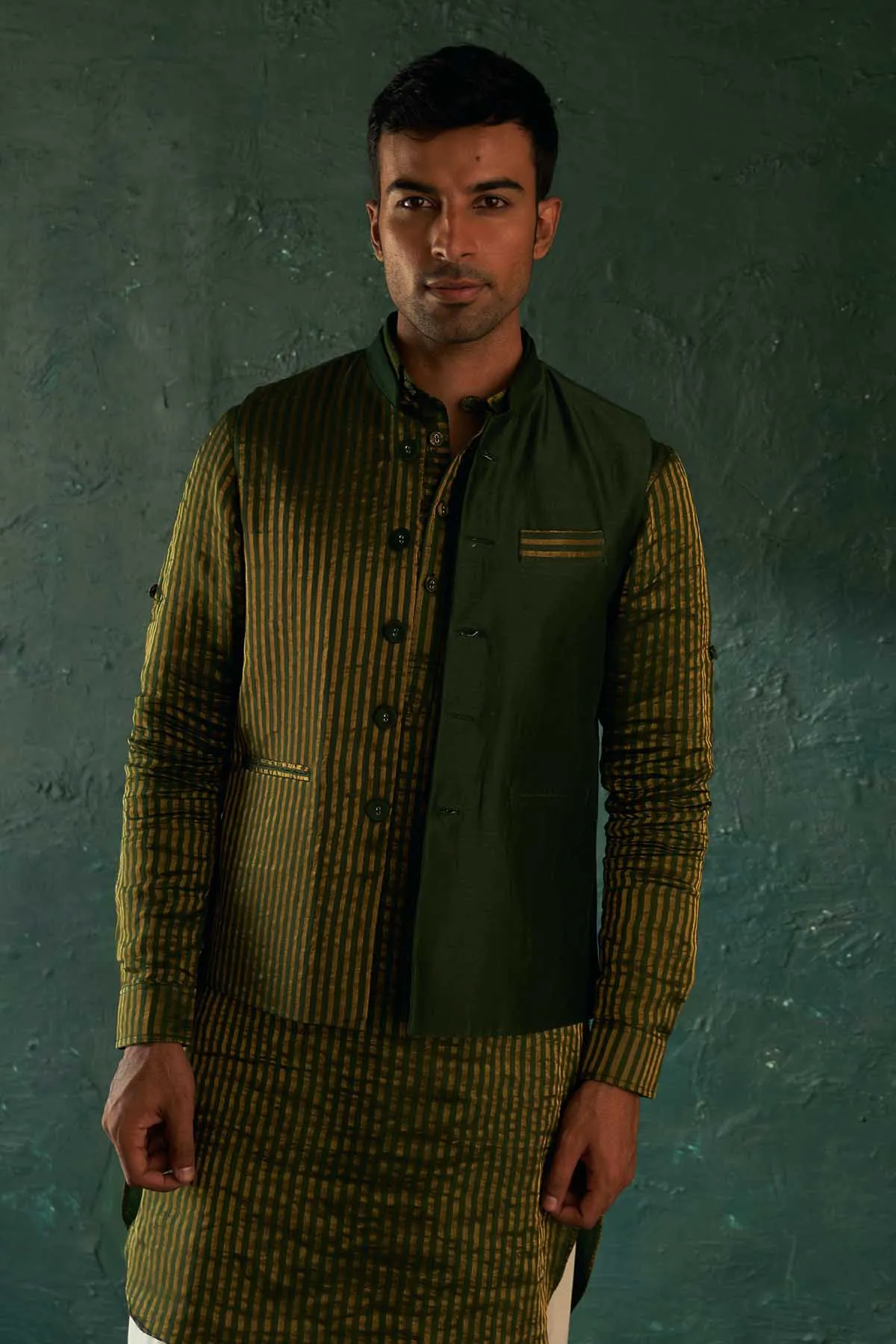 Green Stripe Tissue Nehru Jacket