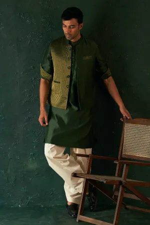 Green Stripe Tissue Nehru Jacket