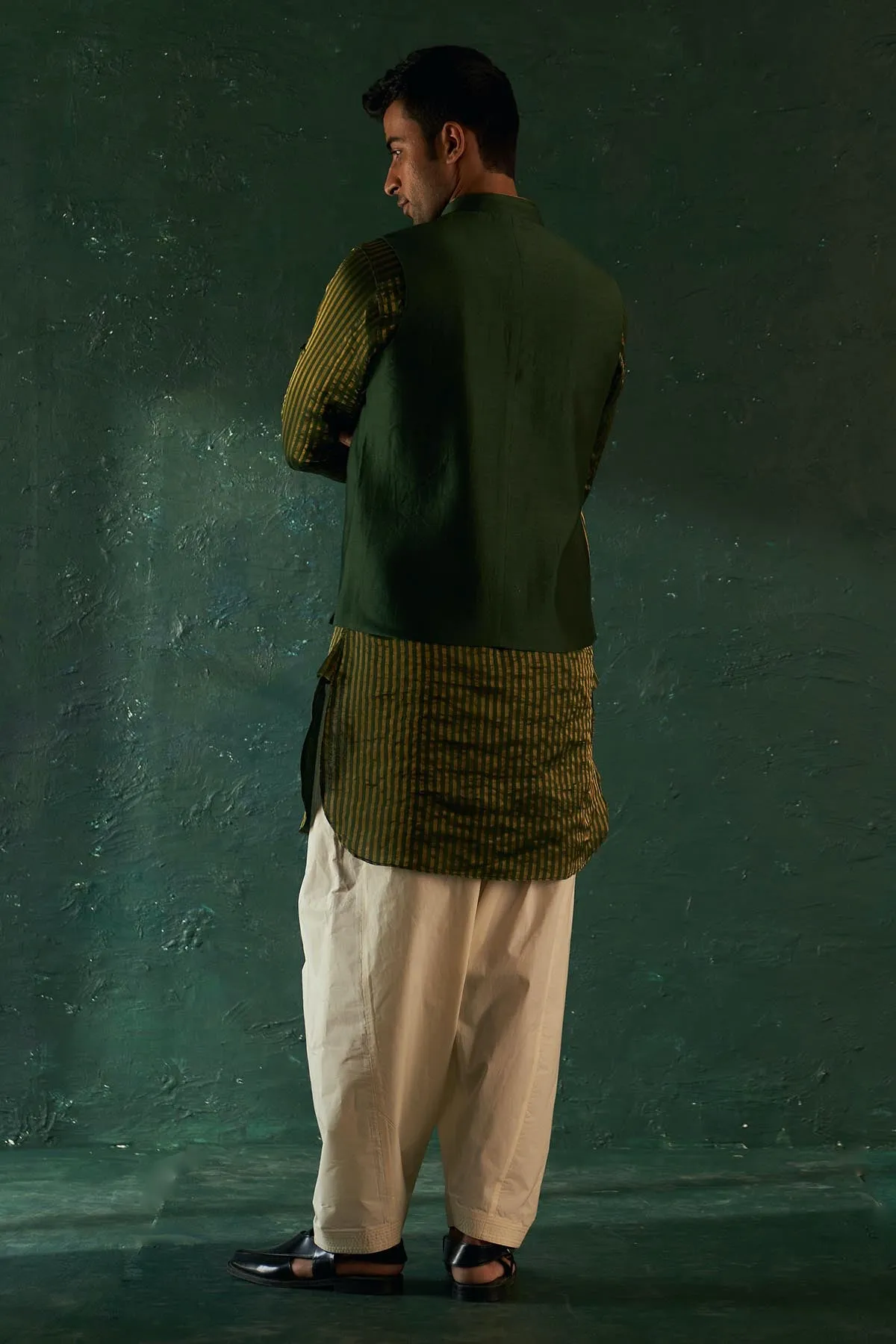 Green Stripe Tissue Nehru Jacket