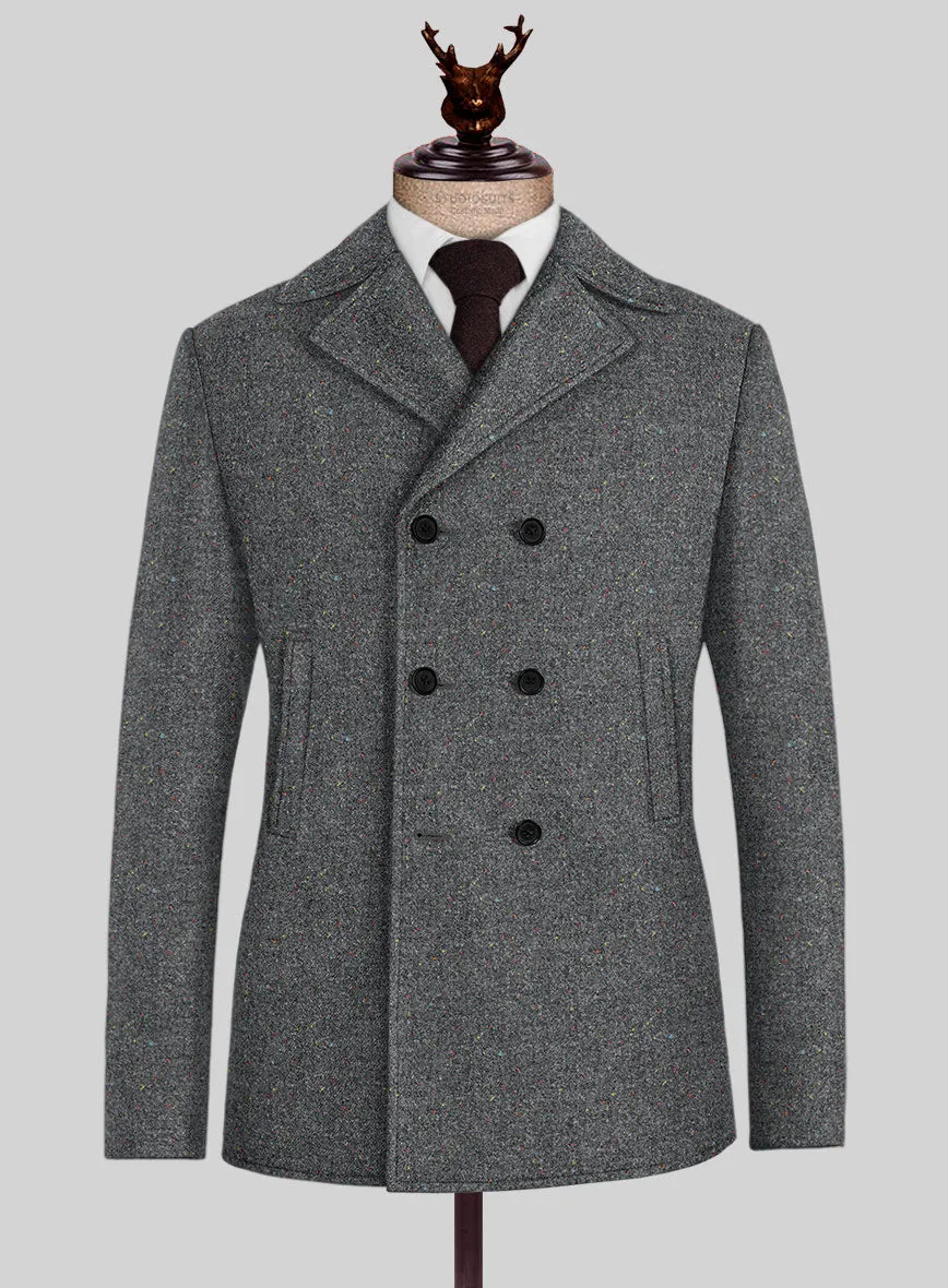 Harris Tweed Gray Speckled Pea Coat