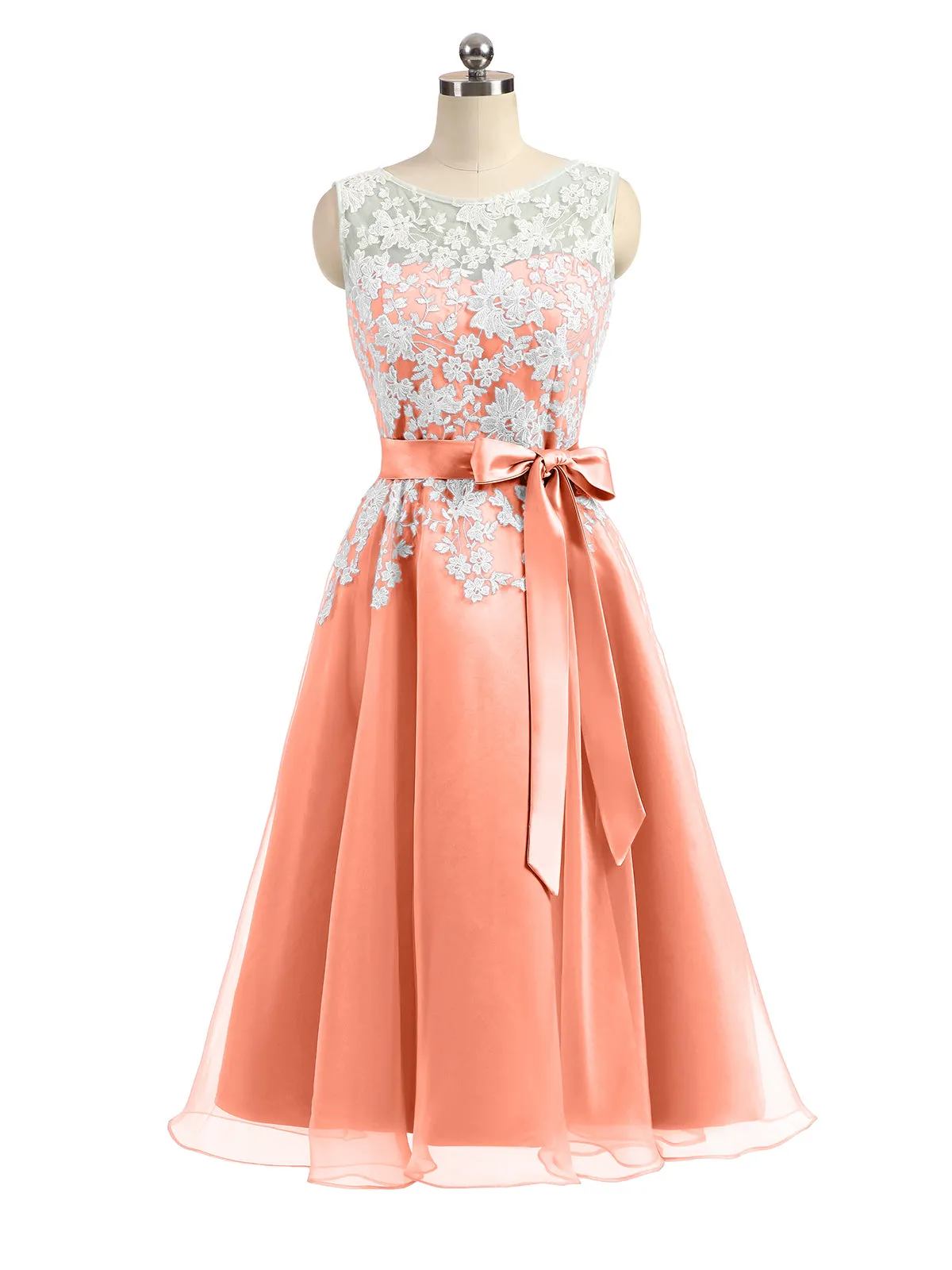 Illusion Neck Organza with Ivory Lace Appliqued Sunset Plus Size