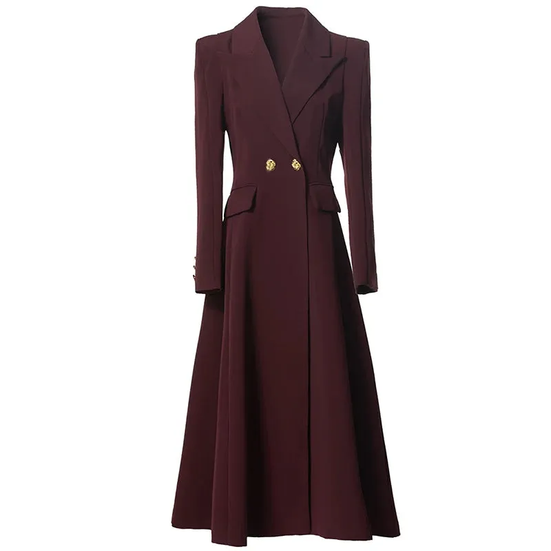 Isobel Turn-down Collar Long Sleeves Metal Button Pockets Solid Color Office Lady Outerwear