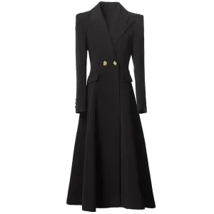 Isobel Turn-down Collar Long Sleeves Metal Button Pockets Solid Color Office Lady Outerwear