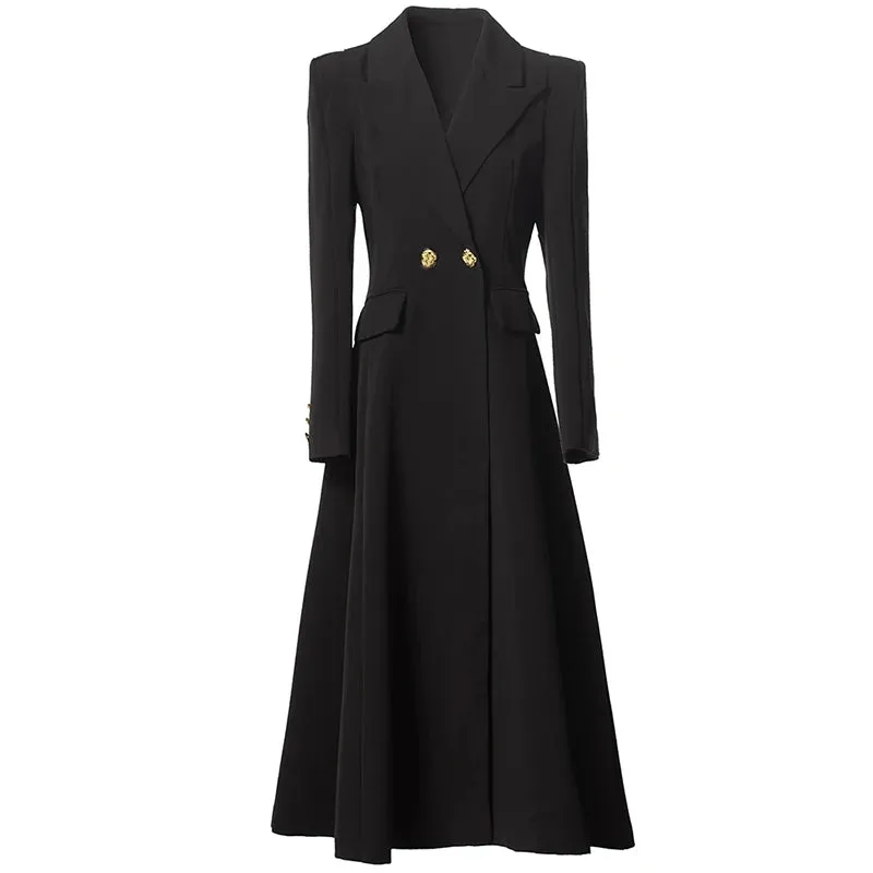 Isobel Turn-down Collar Long Sleeves Metal Button Pockets Solid Color Office Lady Outerwear
