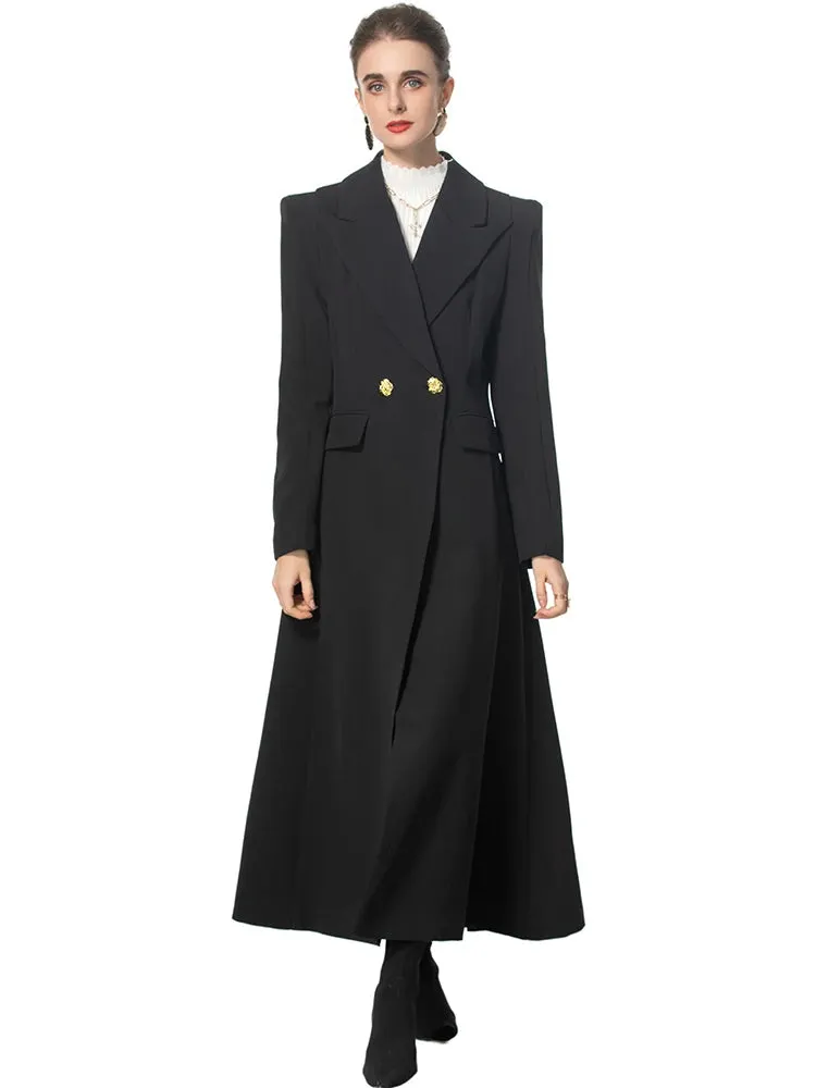 Isobel Turn-down Collar Long Sleeves Metal Button Pockets Solid Color Office Lady Outerwear