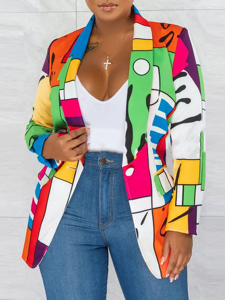 Long Sleeve Printed Button Jackets