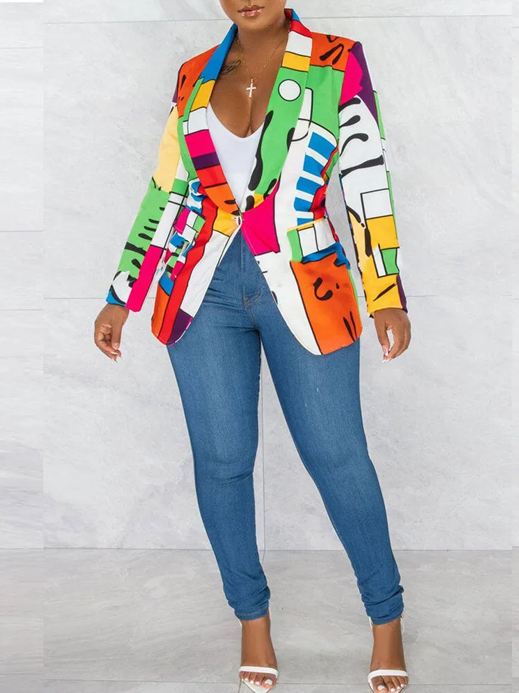 Long Sleeve Printed Button Jackets