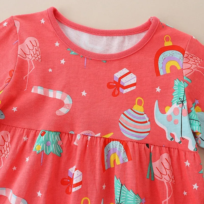 Long Sleeve Unicorn Rainbow Girl Dresses