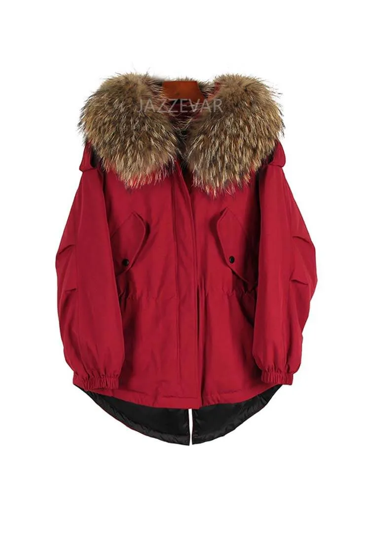 Loose Shape Mink Hair Trim Puffer Coat