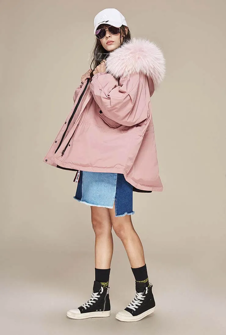 Loose Shape Mink Hair Trim Puffer Coat