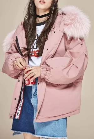 Loose Shape Mink Hair Trim Puffer Coat