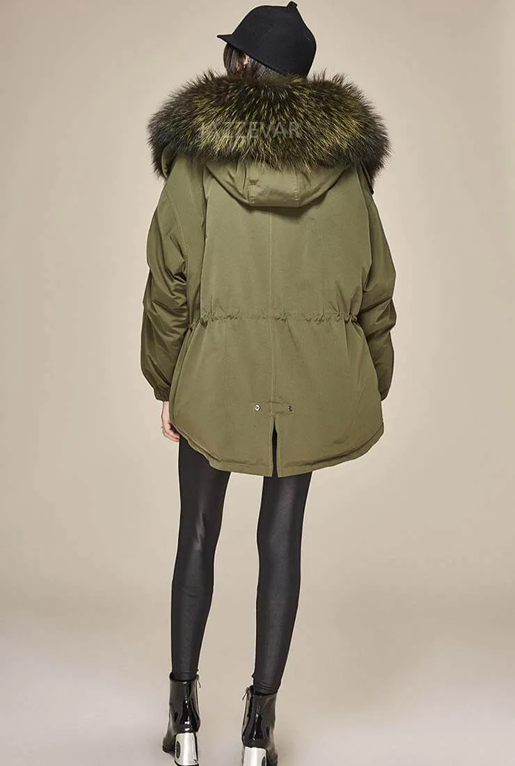 Loose Shape Mink Hair Trim Puffer Coat
