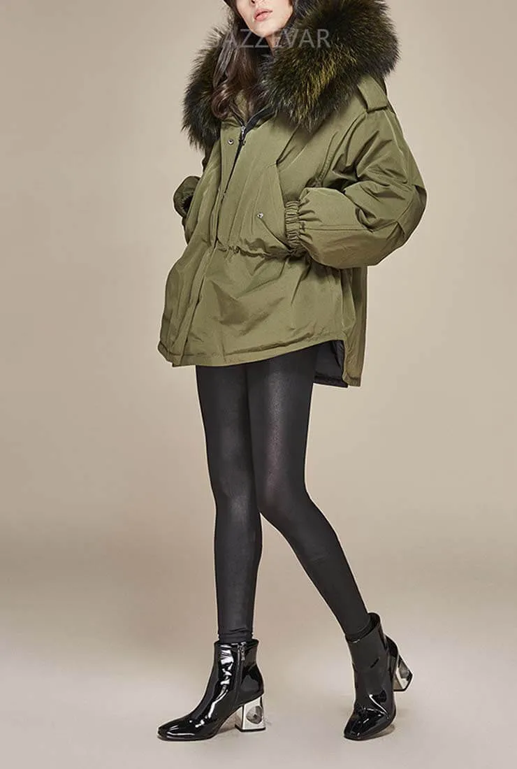 Loose Shape Mink Hair Trim Puffer Coat