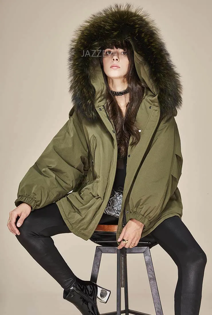 Loose Shape Mink Hair Trim Puffer Coat