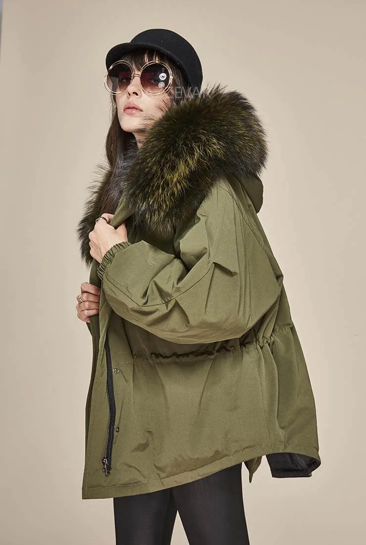 Loose Shape Mink Hair Trim Puffer Coat