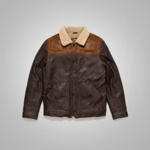 Mens Chocolate Brown Western Suede Leather Bomber Jacket