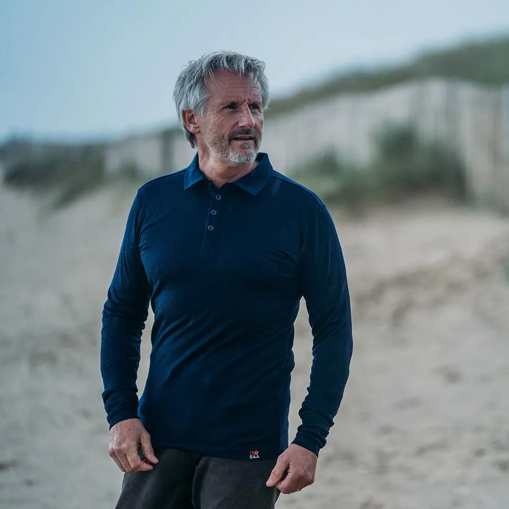 Mens Merino 200 Long Sleeve Polo Shirt (Navy/Denim)