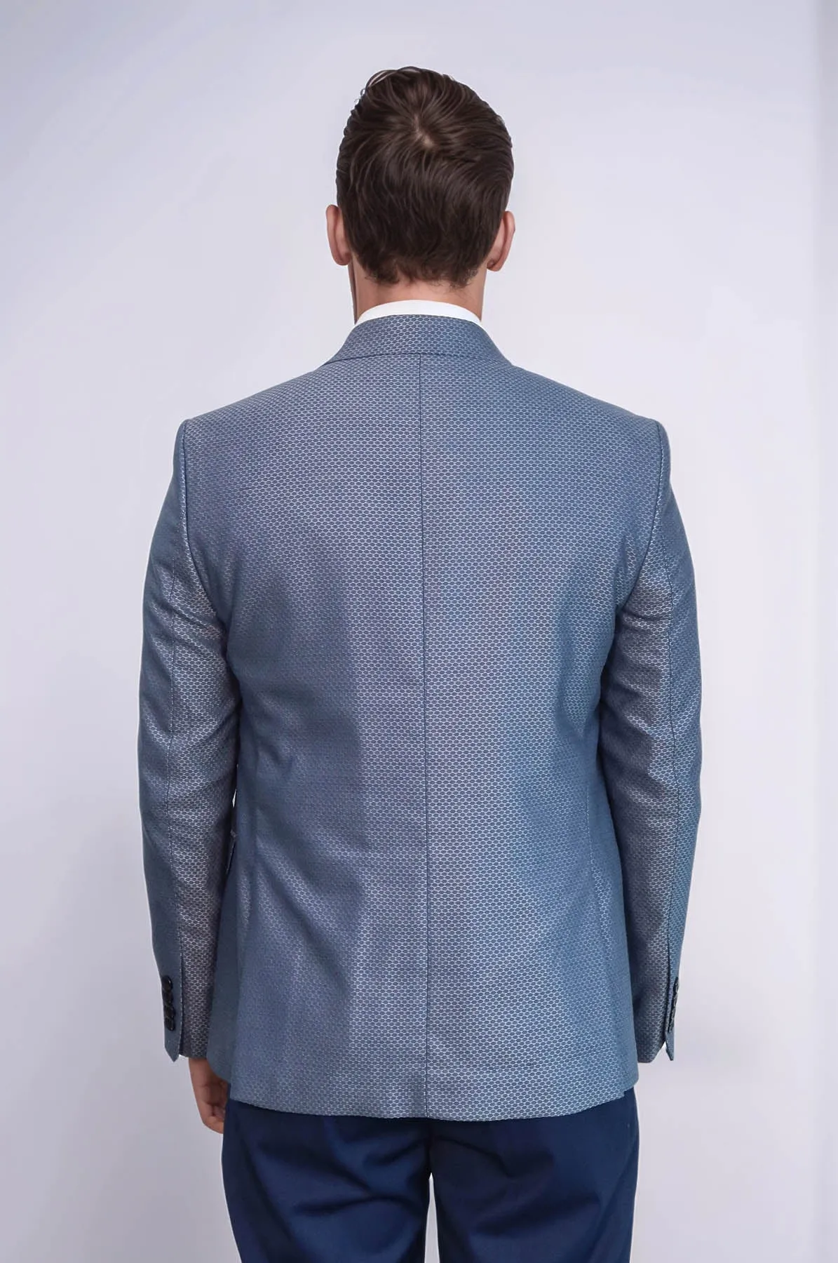 Navy Blue Self-Patterned Vested Suit | Wessi
