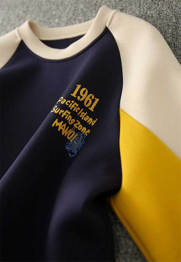 Purpdrank - Autumn Winter Color Blocking Printing Letter Sweatshirts Women New Long Sleeve O-collar Plush Thickening All-match Top