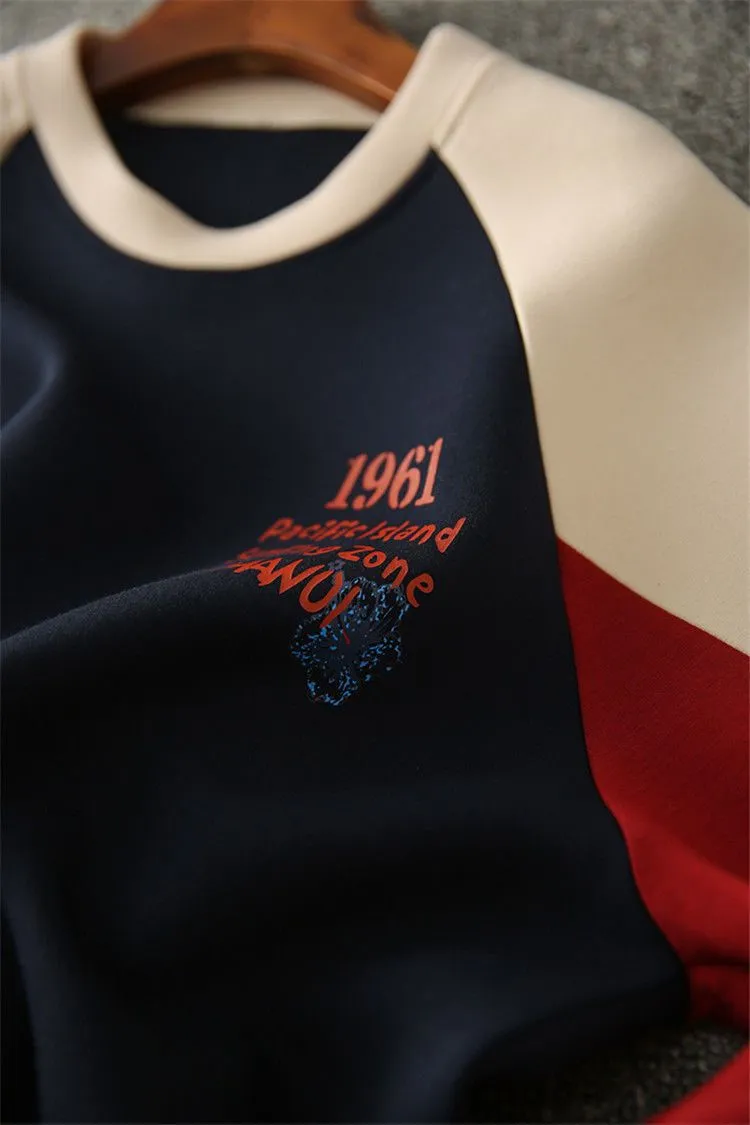 Purpdrank - Autumn Winter Color Blocking Printing Letter Sweatshirts Women New Long Sleeve O-collar Plush Thickening All-match Top