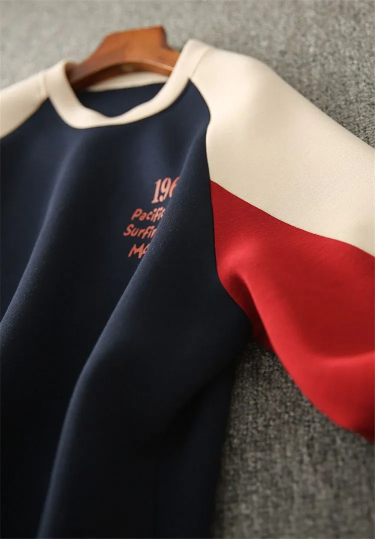 Purpdrank - Autumn Winter Color Blocking Printing Letter Sweatshirts Women New Long Sleeve O-collar Plush Thickening All-match Top