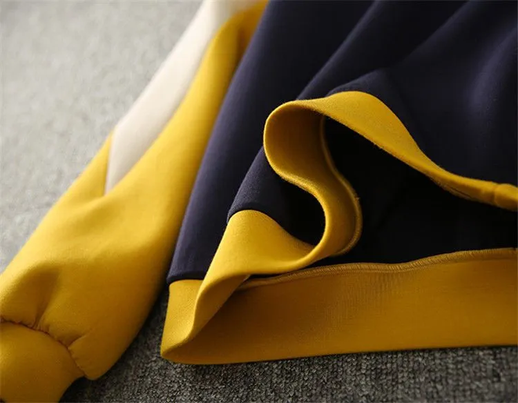 Purpdrank - Autumn Winter Color Blocking Printing Letter Sweatshirts Women New Long Sleeve O-collar Plush Thickening All-match Top
