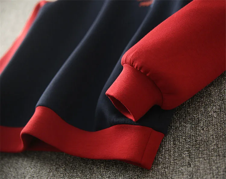 Purpdrank - Autumn Winter Color Blocking Printing Letter Sweatshirts Women New Long Sleeve O-collar Plush Thickening All-match Top