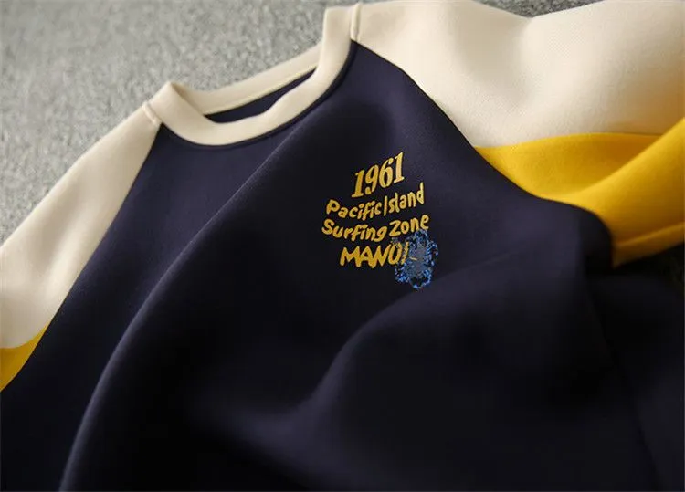 Purpdrank - Autumn Winter Color Blocking Printing Letter Sweatshirts Women New Long Sleeve O-collar Plush Thickening All-match Top