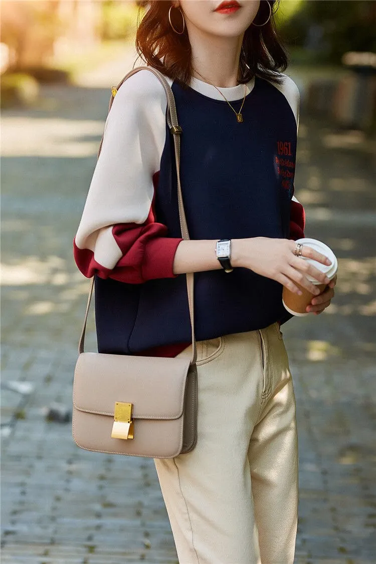 Purpdrank - Autumn Winter Color Blocking Printing Letter Sweatshirts Women New Long Sleeve O-collar Plush Thickening All-match Top