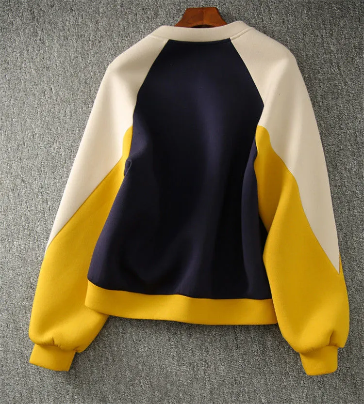 Purpdrank - Autumn Winter Color Blocking Printing Letter Sweatshirts Women New Long Sleeve O-collar Plush Thickening All-match Top
