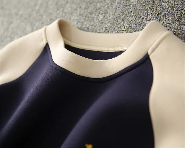 Purpdrank - Autumn Winter Color Blocking Printing Letter Sweatshirts Women New Long Sleeve O-collar Plush Thickening All-match Top