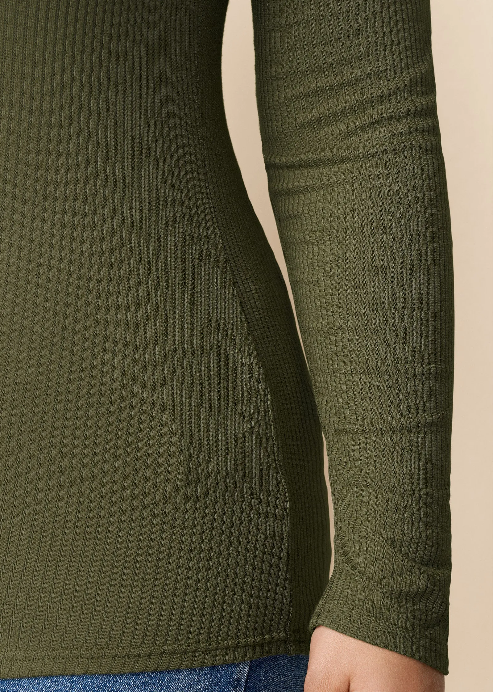 Ribbed Henley Top - Olive