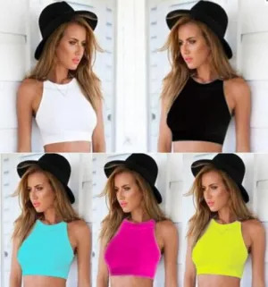 Spaghetti Pure Color Sleeveless Camisole  Vest Crop Top