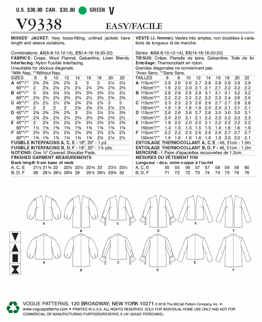 Voguepattern V9338 Misses' Jacket