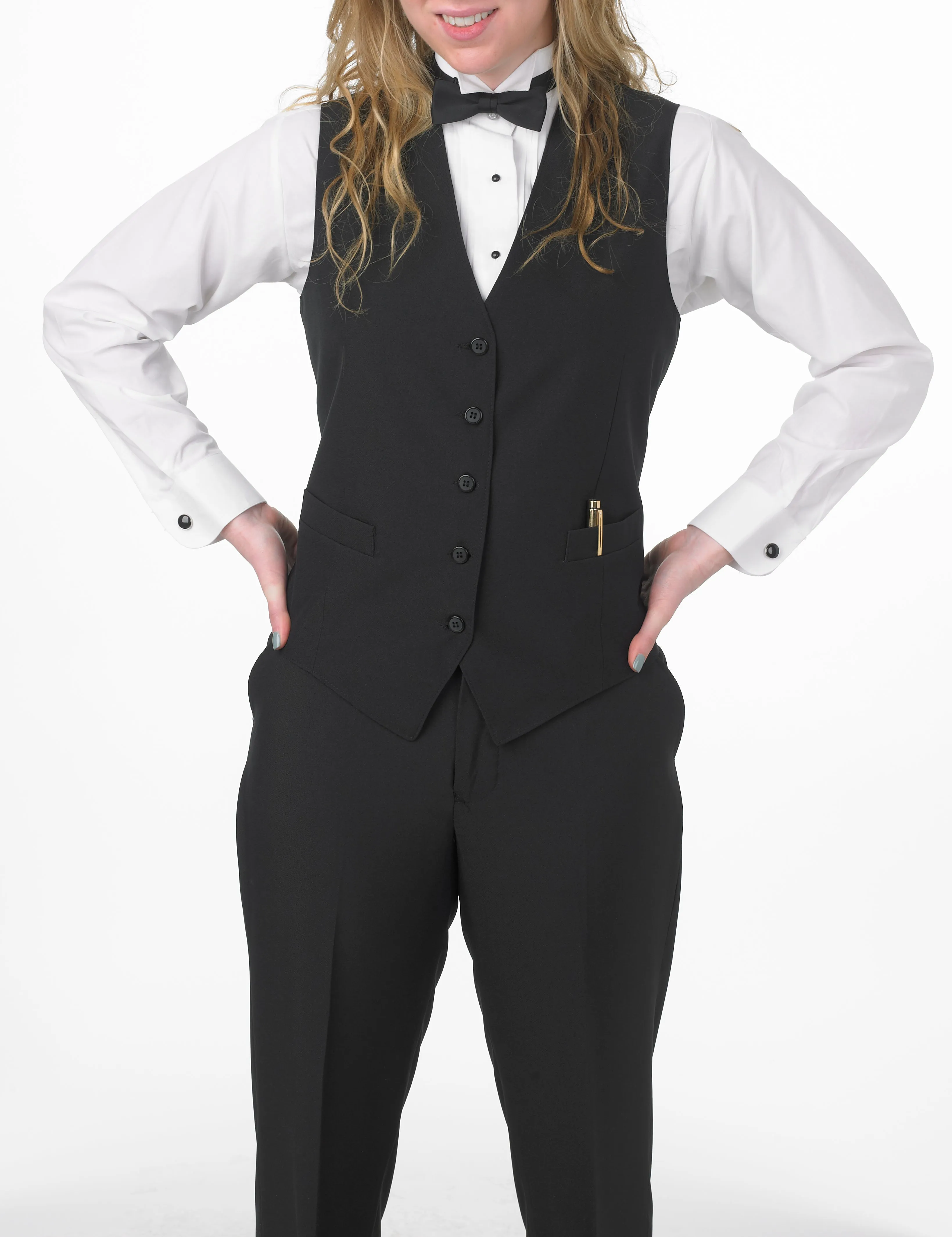 Women's Black, Extended (Longer), Full Back Vest with Inside and Outside Pockets