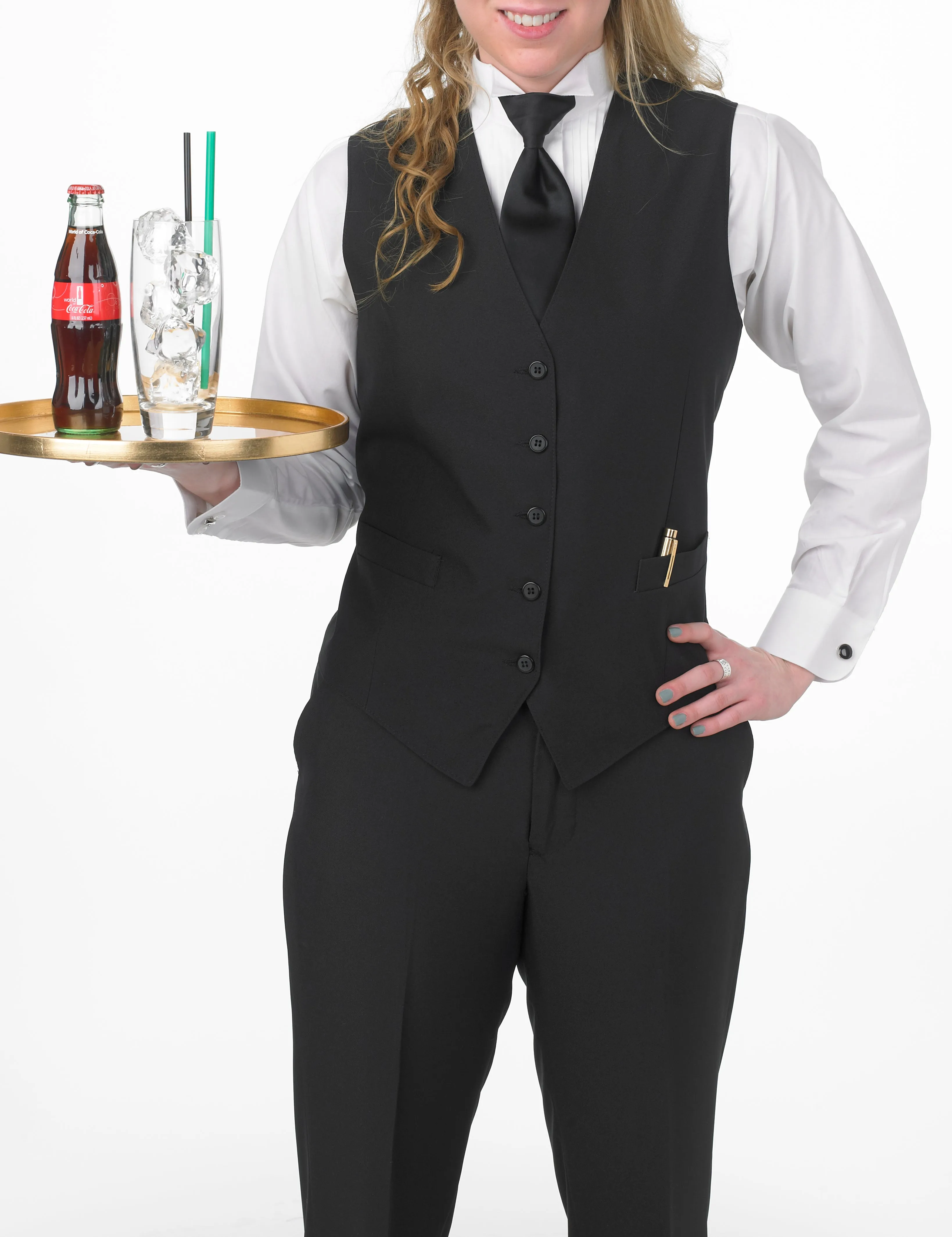 Women's Black, Extended (Longer), Full Back Vest with Inside and Outside Pockets