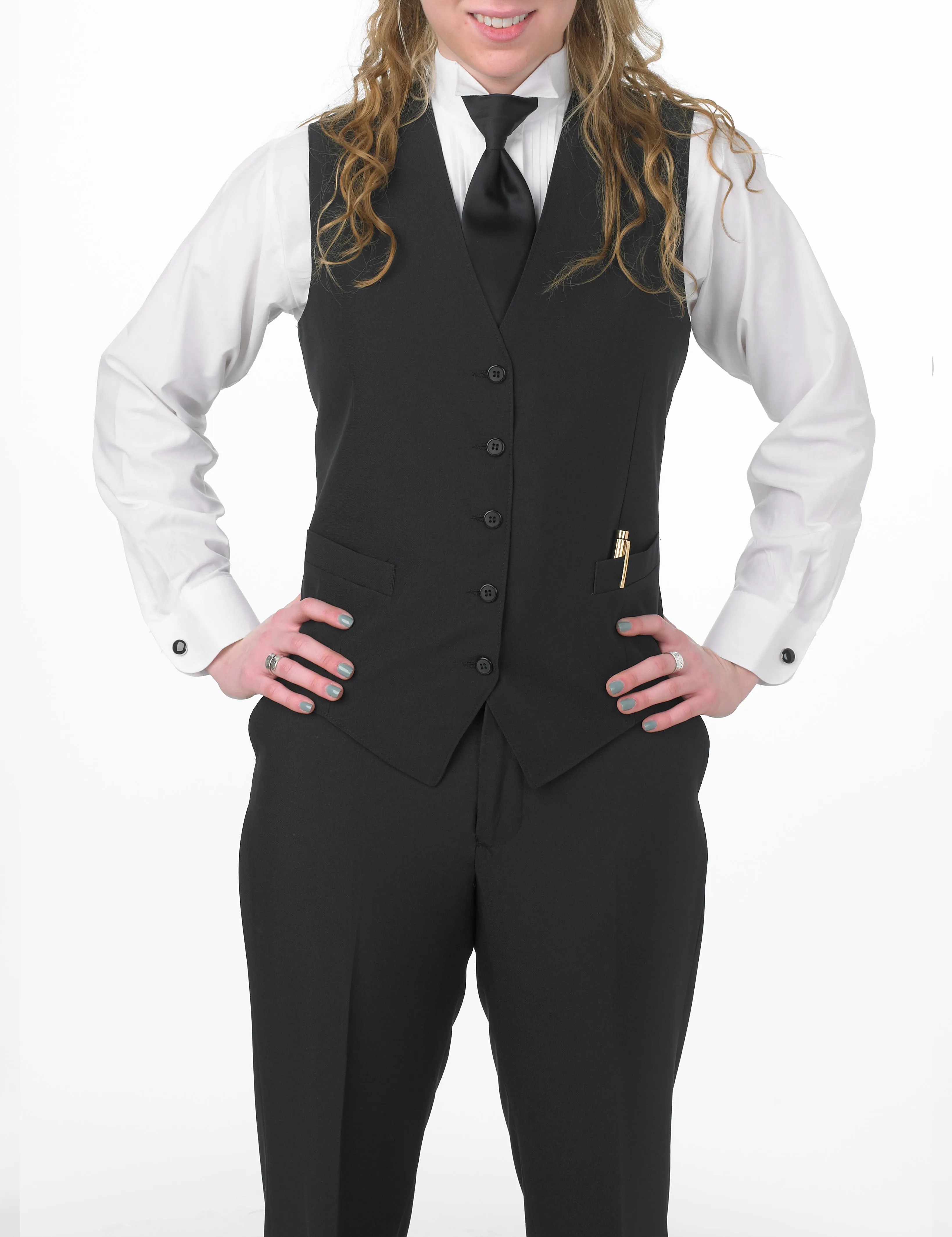 Women's Black, Extended (Longer), Full Back Vest with Inside and Outside Pockets