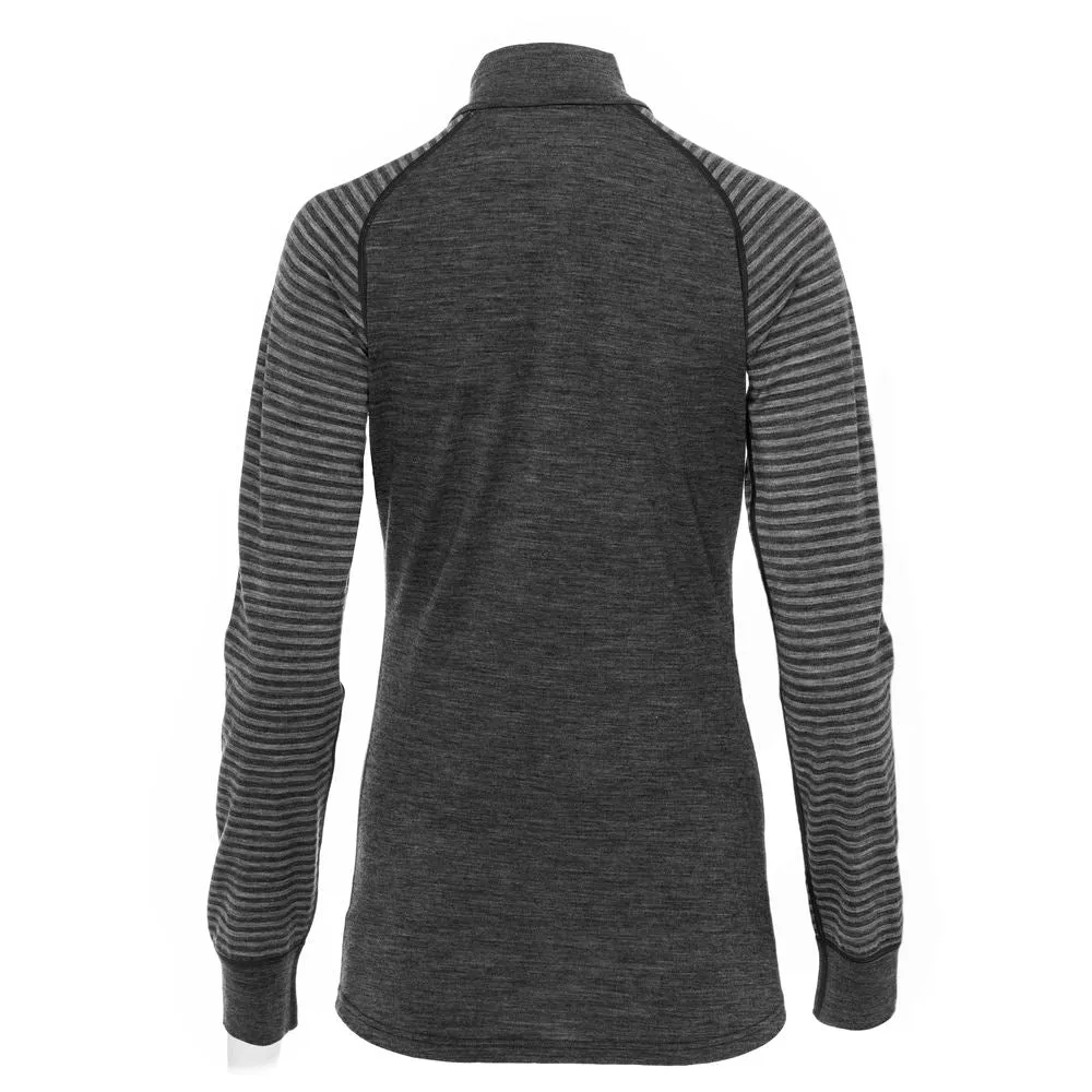 Womens Merino 200 Long Sleeve Zip Neck (Stripe Smoke/Charcoal)