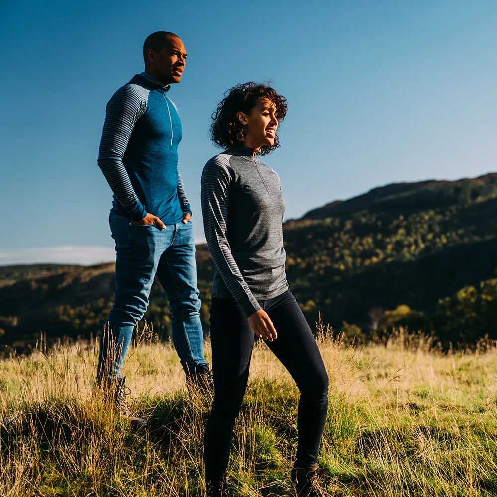 Womens Merino 200 Long Sleeve Zip Neck (Stripe Smoke/Charcoal)