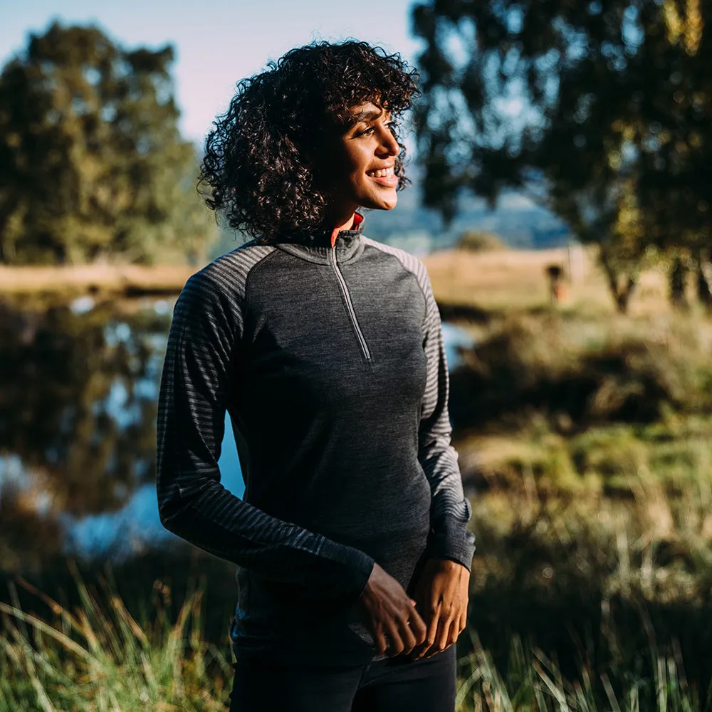 Womens Merino 200 Long Sleeve Zip Neck (Stripe Smoke/Charcoal)