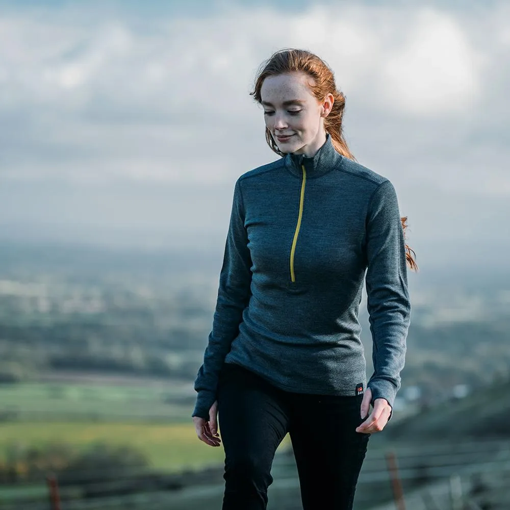 Womens Merino 320 Long Sleeve Half Zip (Smoke/Lime)